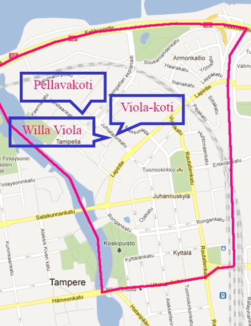 Viola-kodin kotihoidon toiminta-alue kartalla